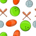 Sports stuff pattern, cartoon style