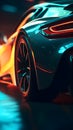 sports supercar's rear, tires gripping the track, as it accelerates under the neon glow Royalty Free Stock Photo