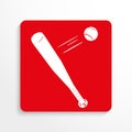 Sports symbol. Baseball. Vector icon. Red and white image on a light background with a shadow.