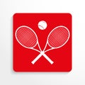Sports symbol. Tennis. Vector icon. Red and white image on a light background with a shadow. Royalty Free Stock Photo