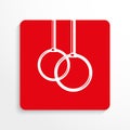 Sports symbols. Exercises on the rings. Vector icon. Red and white image on a light background with a shadow.