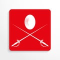 Sports symbols. Fencing. Vector icon. Red and white image on a light background with a shadow.