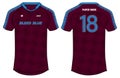 Sports t-shirt jersey design vector template, mock up sports kit with front and back view for soccer, cricket, and rugby in maroon