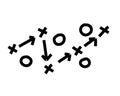 Sports tactics and strategy. Scheme of movement of team player. Combination of crosses and circles