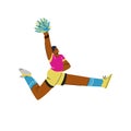 Sports team cheerleader jumping with pom pom, flat vector illustration isolated. Royalty Free Stock Photo