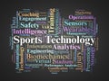 Sports Technology Word Cloud. Core Concepts in Performance, Media, and Smart Sports Systems Royalty Free Stock Photo