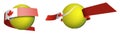 Sports tennis ball in ribbons with colors of Canadian flag. Isolated vector on white background