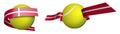 Sports tennis ball in ribbons with colors of Denmark flag. Isolated vector on white background