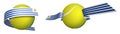 sports tennis ball in ribbons with colors of Flag of Uruguay. Isolated vector on white background