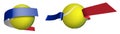 Sports tennis ball in ribbons with colors of French flag. Isolated vector on white background
