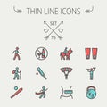 Sports thin line icon set