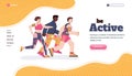 Vector landing page template of app for running athletic active people