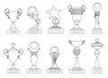 Sports trophies and awards silhouettes set for design, such logo. Adult coloring book