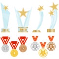 Sports trophies and medals. Sports awards and glass trophies