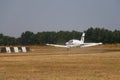 Sports ultralight aircraft take off from the airfield Royalty Free Stock Photo