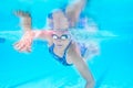 Sports, underwater or woman in swimming pool for workout, competition training or energy in gala. Fitness, female Royalty Free Stock Photo