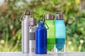 Sports water bottles on table