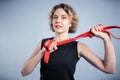 Sports woman exercising with a resistance band. Slim girl in good shape. People, sport and fitness concept. Exercise bands working Royalty Free Stock Photo