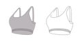 Sports woman grey bra vector illustration. Crop top fashion flat design. For sports product design, stickers and