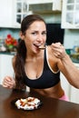 Sports woman and nutritional supplements. Royalty Free Stock Photo