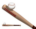 Sports wooden baseball bat powerfully hits flying ball. American national sport. Active lifestyle. Realistic vector