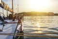 Sports yacht in the Harbor at sunset in Dubrovnik Croatia Royalty Free Stock Photo