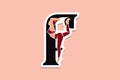 Sports yoga women in letter F Sticker design vector illustration.