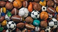 sportsballs background, soccer balls on aabstract ball background, close-up of sports balls Royalty Free Stock Photo