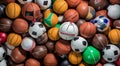 sportsballs background, soccer balls on aabstract ball background, close-up of sports balls Royalty Free Stock Photo