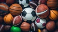 sportsballs background, soccer balls on aabstract ball background, close-up of sports balls Royalty Free Stock Photo
