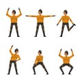 Sportsman character doing different sports exercises