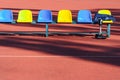 Sportsman clothes on a seat at the stadium Royalty Free Stock Photo