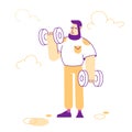 Sportsman Powerlifter Training with Dumbbells. Male Character in Sportswear Workout with Weight. Bodybuilding Exercises