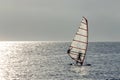 Sportsman practicing windsurfing at sunset Royalty Free Stock Photo