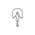 Sportsman skipping hand drawn outline doodle icon.