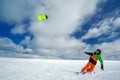 The sportsman on a snowboard runs kite Royalty Free Stock Photo