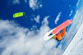 The sportsman on a snowboard runs kite Royalty Free Stock Photo