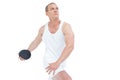 Sportsman throwing shot put