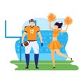 Sportsman vector illustration, cartoon flat professional man player character standing on field for american football Royalty Free Stock Photo