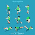 Sportsmen male sport exercise athlete flat 3d isometric vector