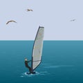 Sportsmen surfer sail in the blue sea Royalty Free Stock Photo