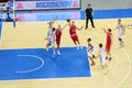 Sportsmen from Zalgiris and CSKA Moscow teams play basketball