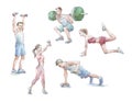 Sportspeople training watercolor