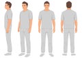 Sportswear fashion man isolated, front, back and side view, vector illustration