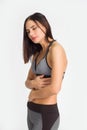 Sportswear stressful girl having stomachache during her period