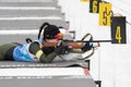 Sportswoman biathlete Lee Hyunju South Korea rifle shooting in prone position