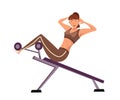 Sportswoman doing sit ups flat vector illustration