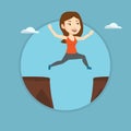 Sportswoman jumping over cliff vector illustration