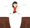 Sportswoman jumping over cliff vector illustration