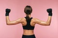 Sportswoman With Muscular Body On Pink Background